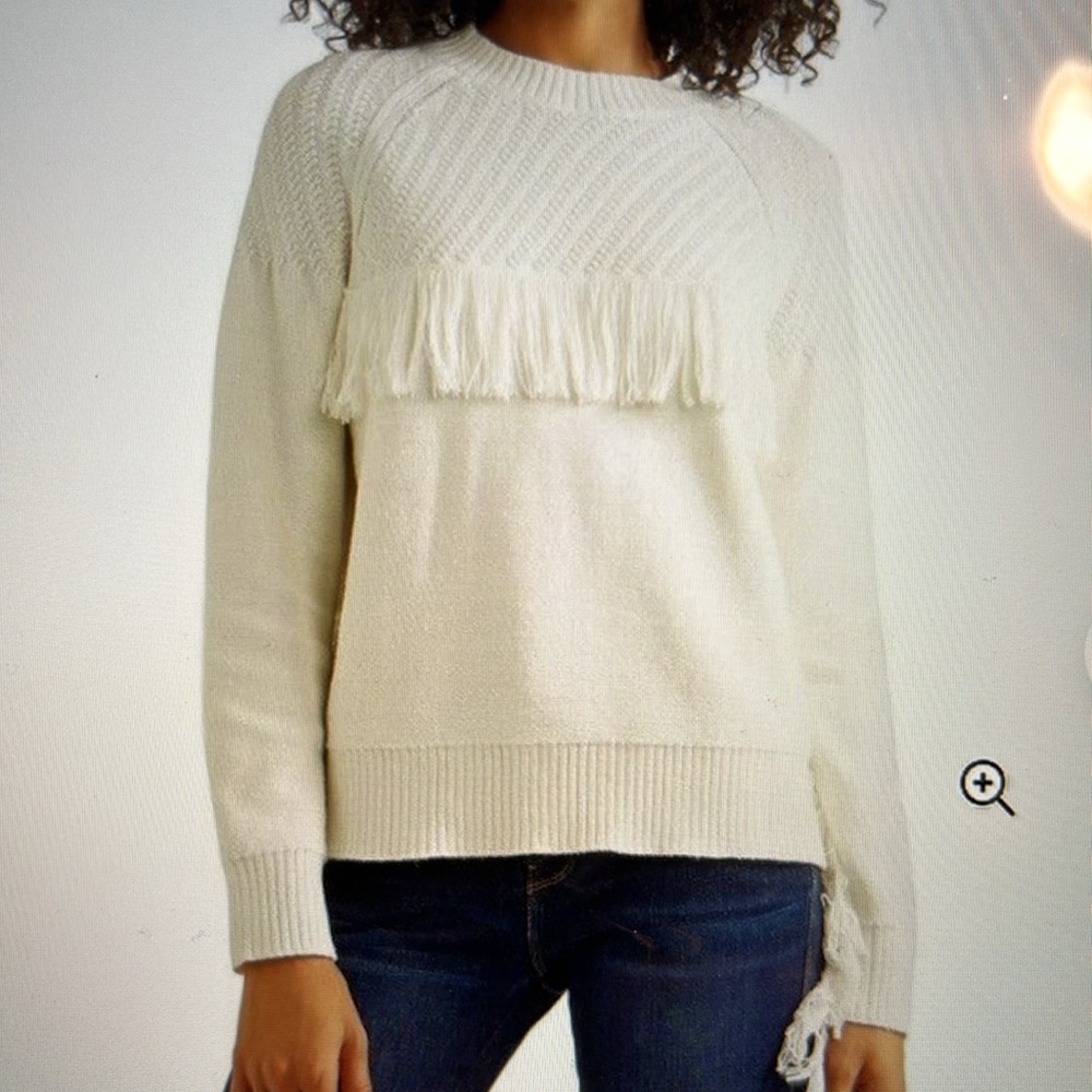 Frame off white fringed long sleeve sweater. - Picture 9 of 10